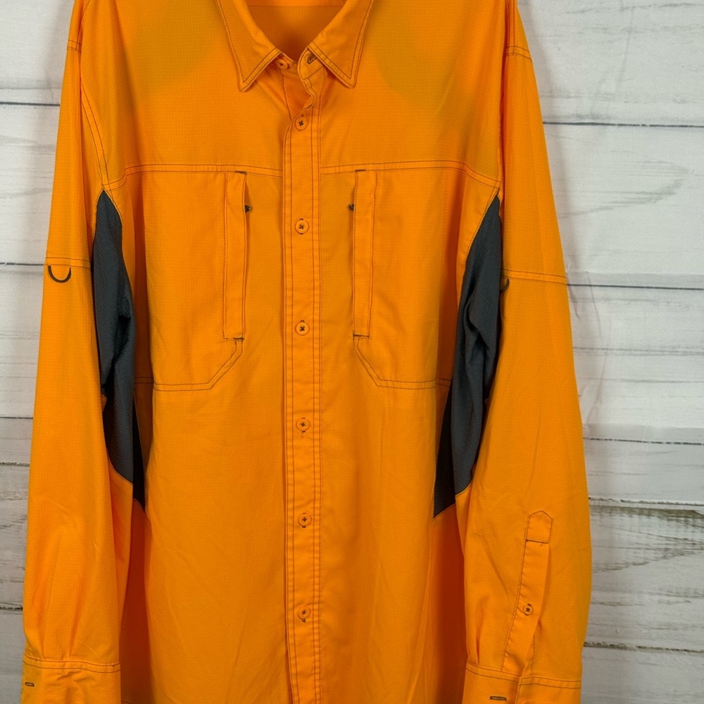 Magellan Outdoors Men's Orange Shirt Jacket with Gray Accents